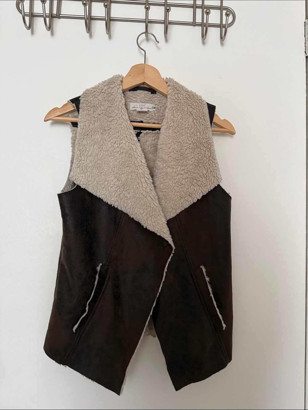 H&M Faux Shearling Vest - Dark Brown - size 4